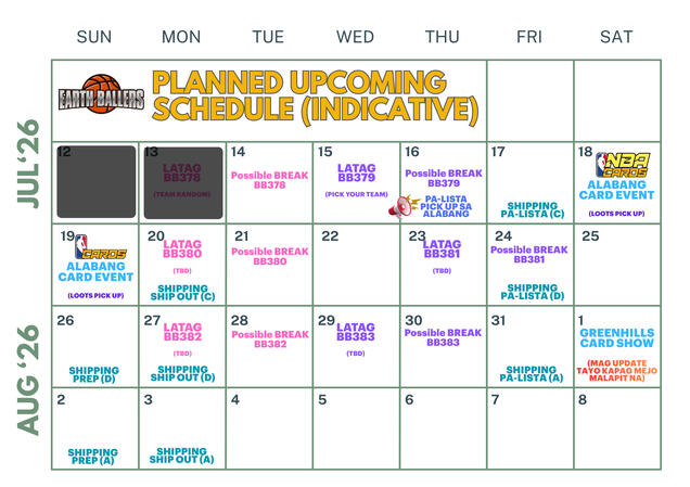 Calendar of Activities